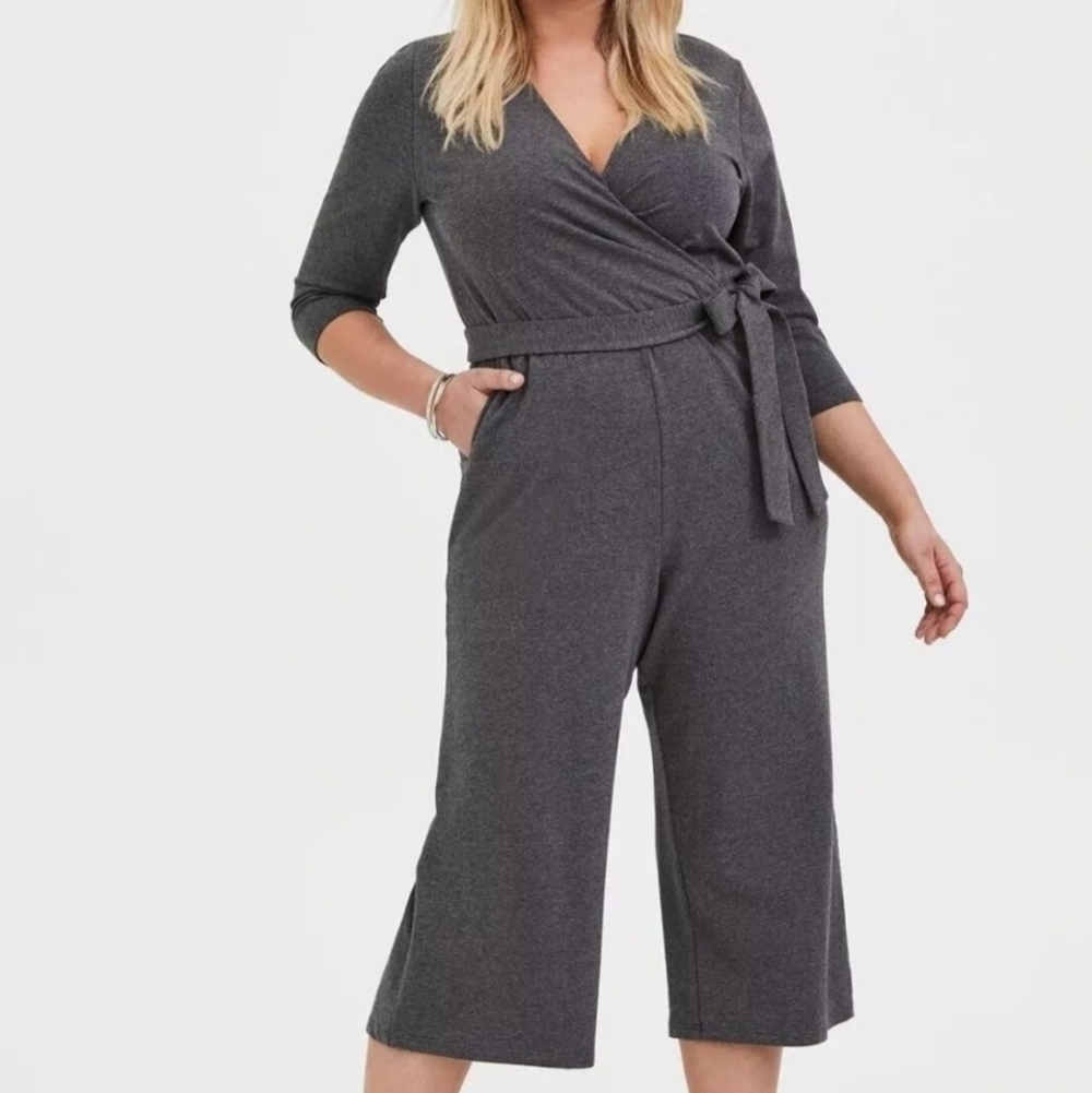 Torrid Self Tie Faux Wrap Culotte Jumpsuit